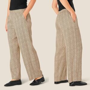 MASAI COPENHAGEN Perdita Trousers Cream w/ Black Chevron Dot Wide-Leg Pants Sz L